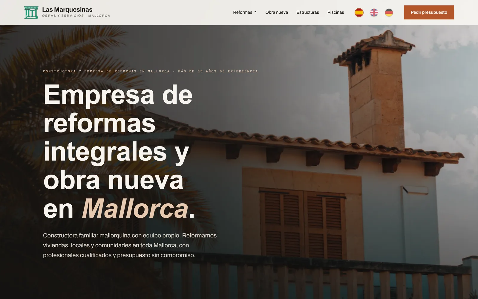 Portada de la web trilingüe de Las Marquesinas vista en un navegador de escritorio