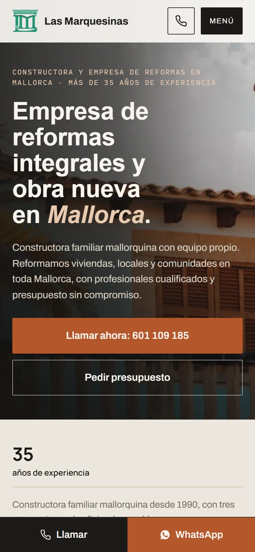 La misma portada adaptada a la pantalla de un teléfono con diseño responsive